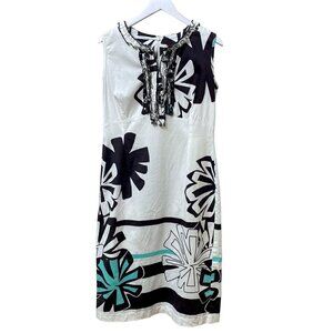 ESLA Modern Shift Dress Medium Black White Print Short Sleeve Midi